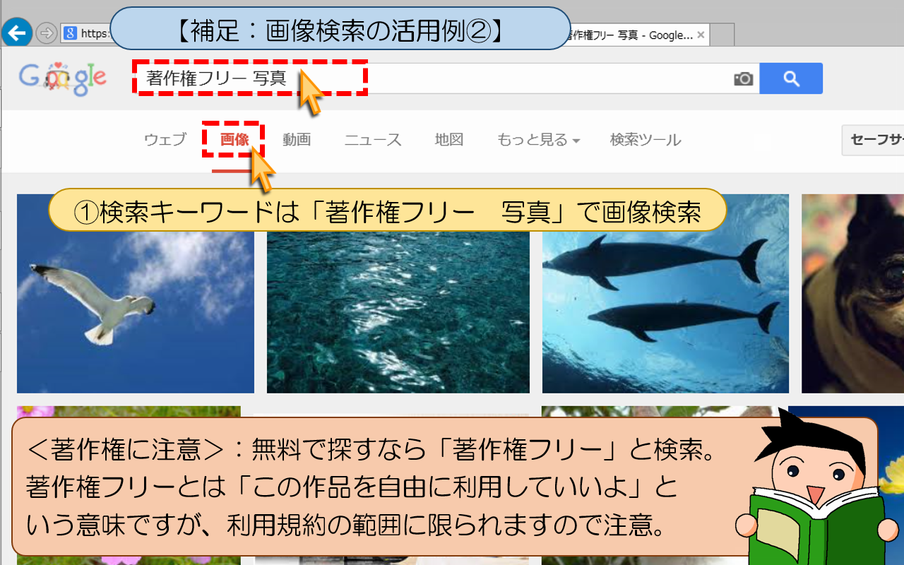 検索キーワードは「著作権フリー　写真」で画像検索