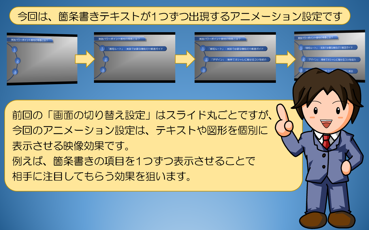 テキストにアニメーション効果を設定