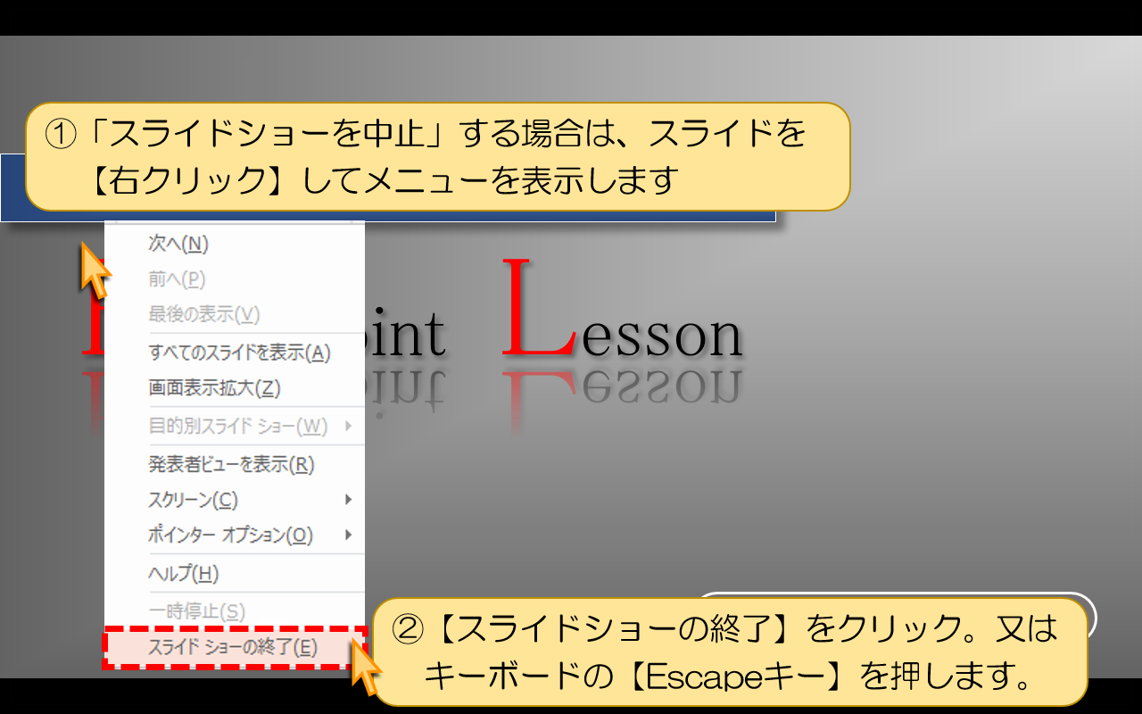 【スライドショーの終了】をクリック