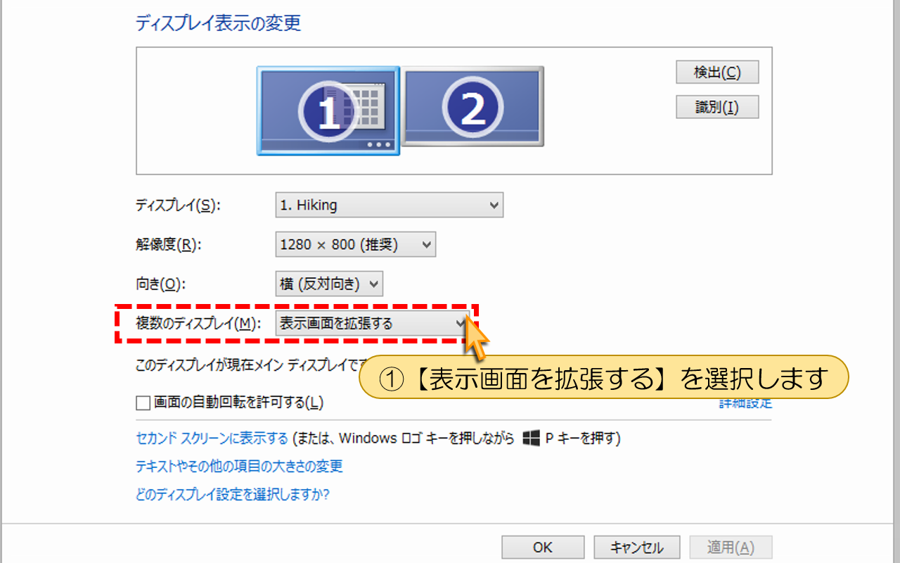 【表示画面を拡張する】を選択します